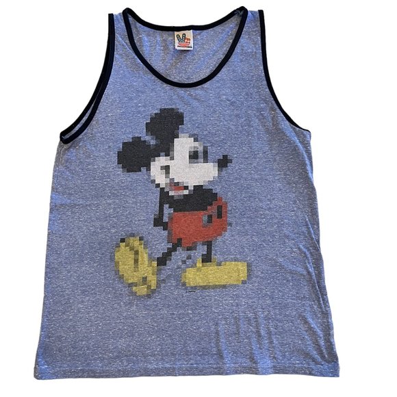 Junk Food Mickey Mouse Pixel Print Blue & Black Trim Tank Top Size Large - Picture 1 of 6